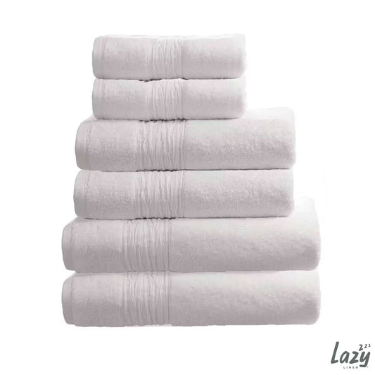 6 Piece Bundle 2X Hand Towels, 2X Bath Towels & 2X Bath Sheets, in White