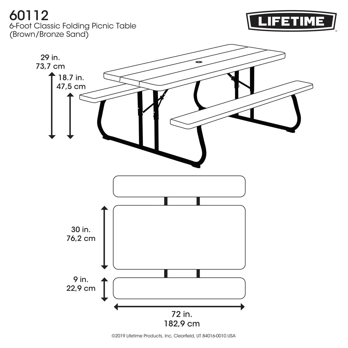 6Ft (1.82M) Classic Folding Picnic Table - Model 60112