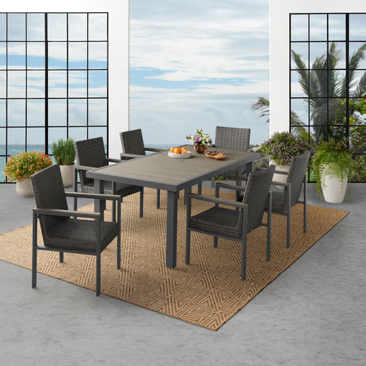 Maricopa 7 Piece Woven Dining Set with Padded Seats + Cover