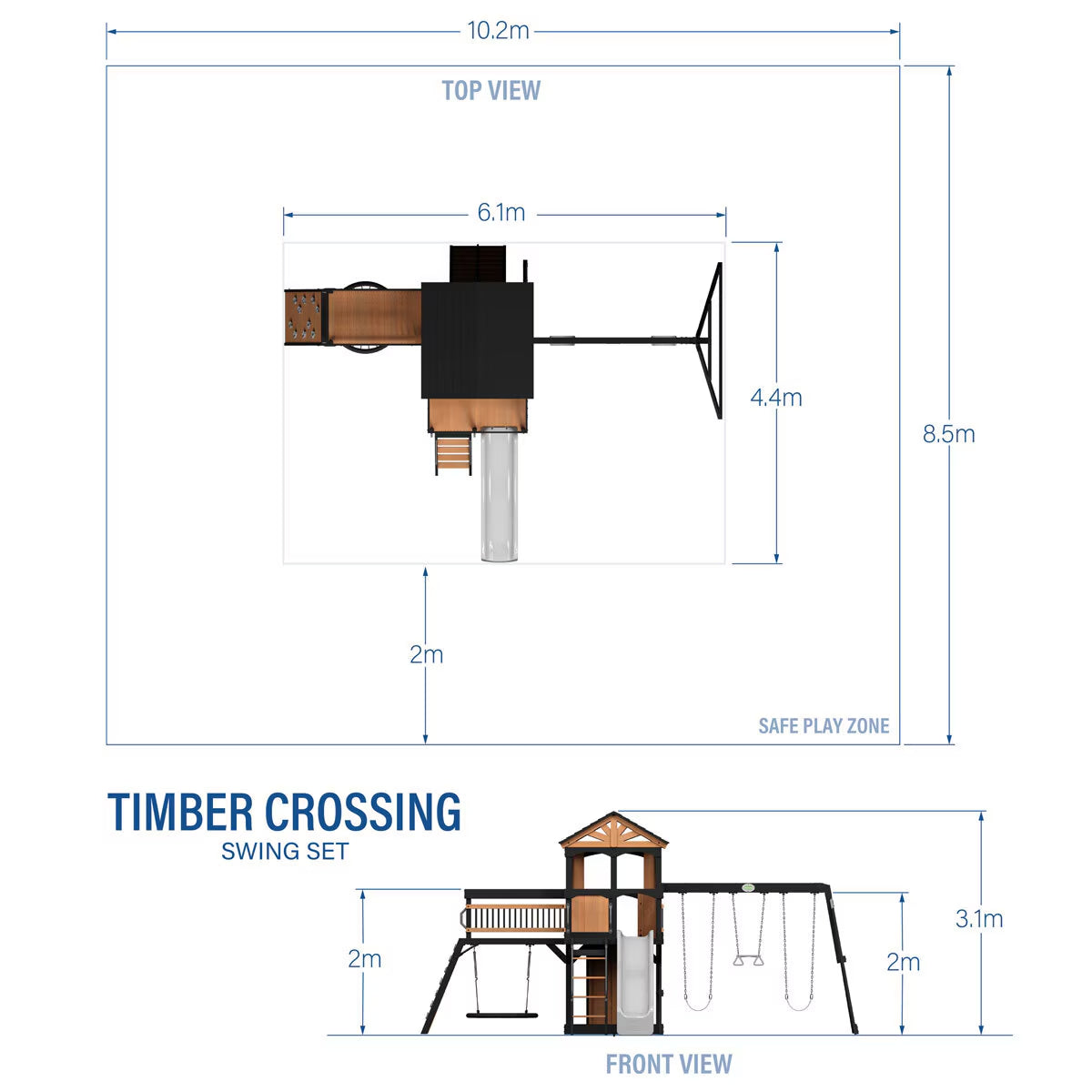 Timber Crossing Wooden Playcentre and Swing Set (3-10 Years)