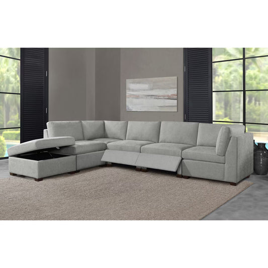 Rockford Grey 6 Piece Modular Fabric Sofa with Power Footrests