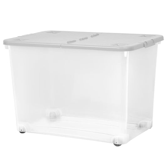 80 Litre Clear/Cool Grey Box with Wheels & Folding Lid - 3 Pack