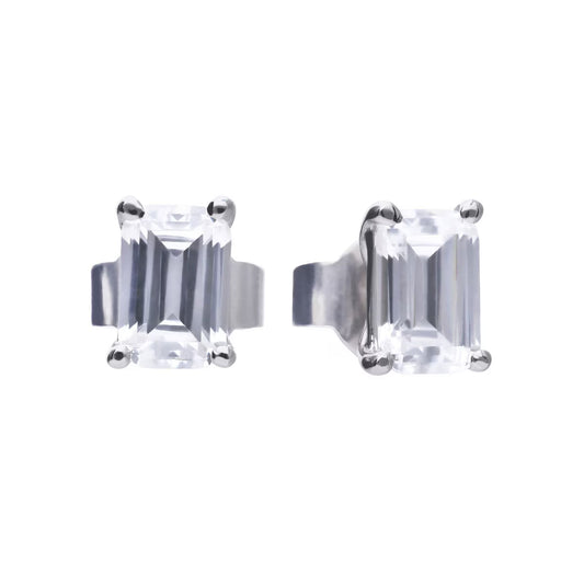 Sterling Silver Emerald Cut Cubic Zirconia Stud Earrings