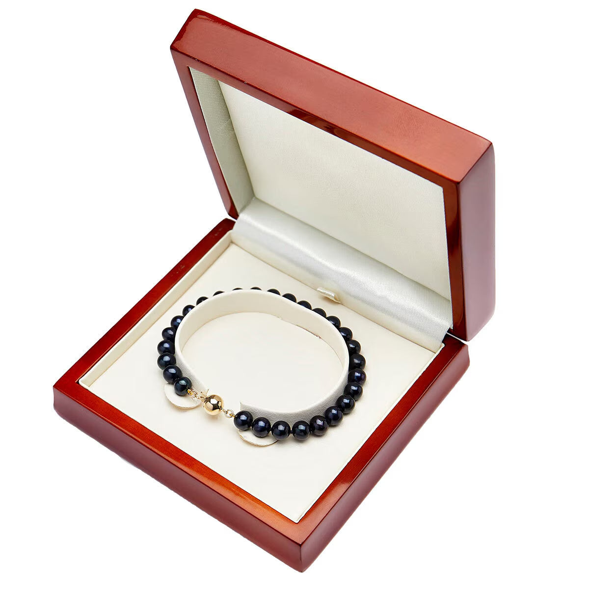 6-6.5Mm Cultured Freshwater Black Pearl Bracelet, 18Ct Yellow Gold