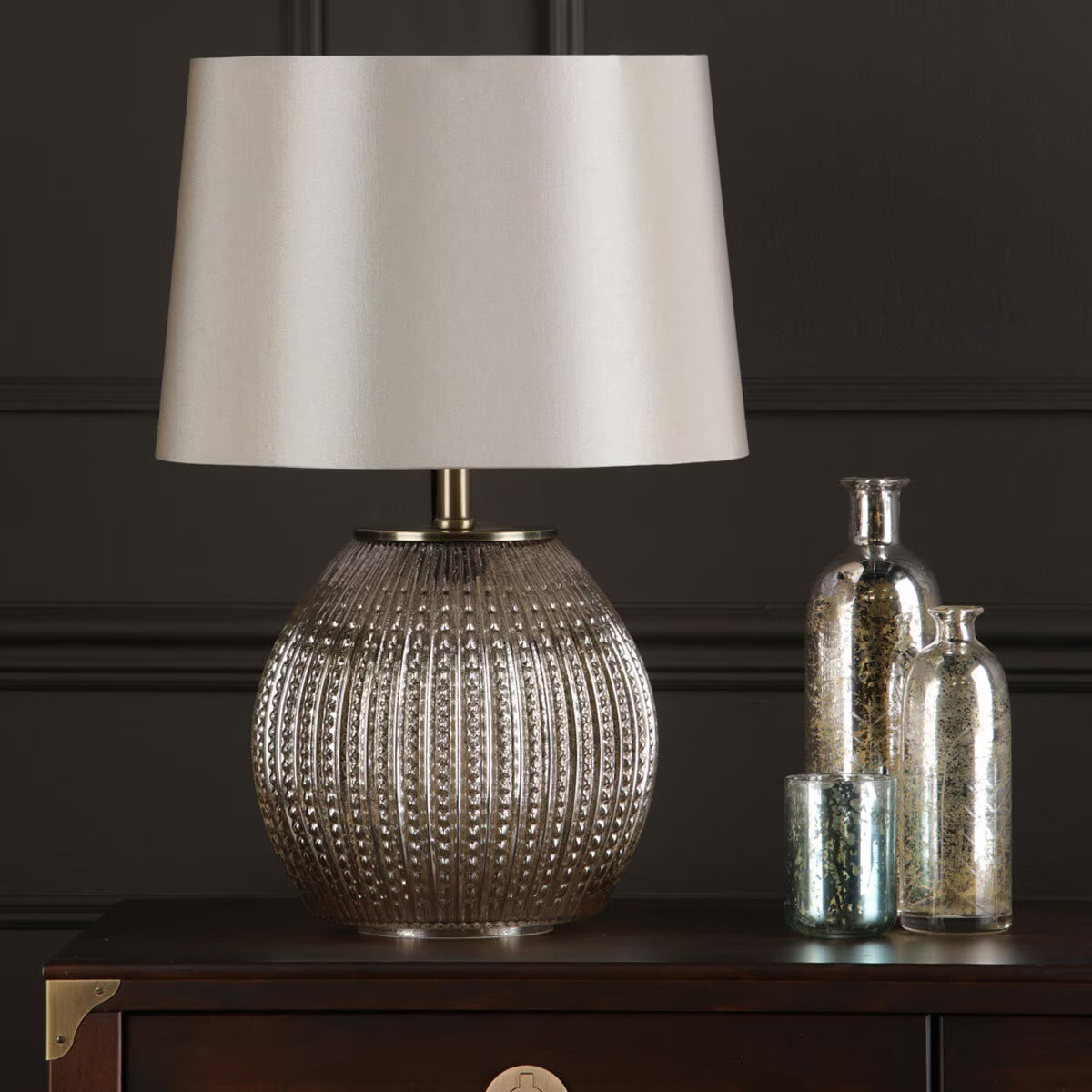 Sonia Brass & Silver Dual Table Lamp with Taupe Shade
