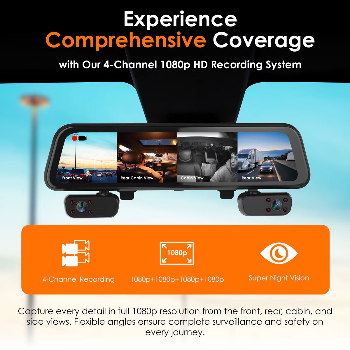 M4 4-Channel 12” Touch Screen Mirror Dash Cam