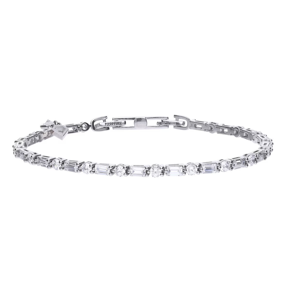 Sterling Silver Cubic Zirconia Baguette and round Bracelet
