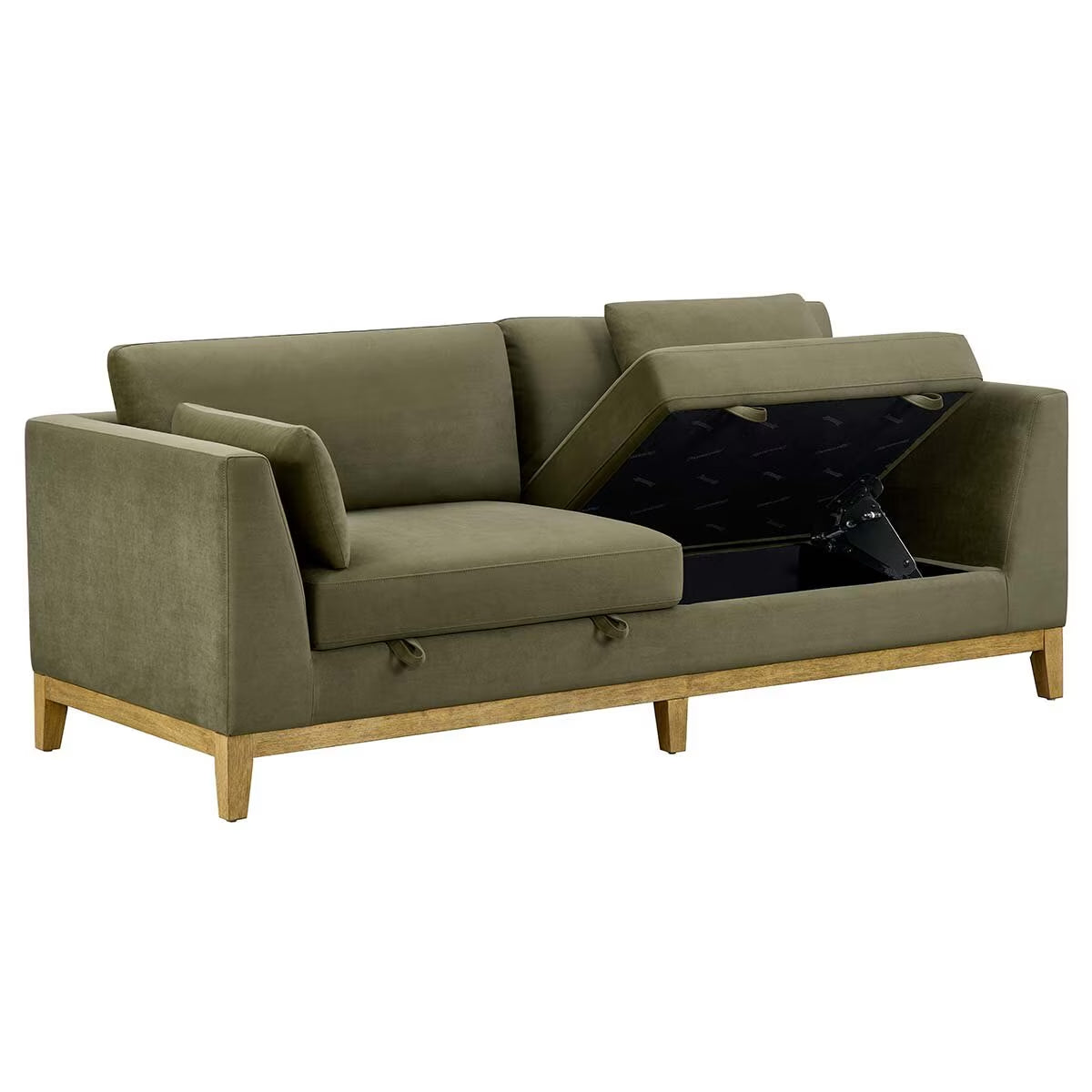 Mokena Green Fabric 2 Seater Sofa with Storage Seats
