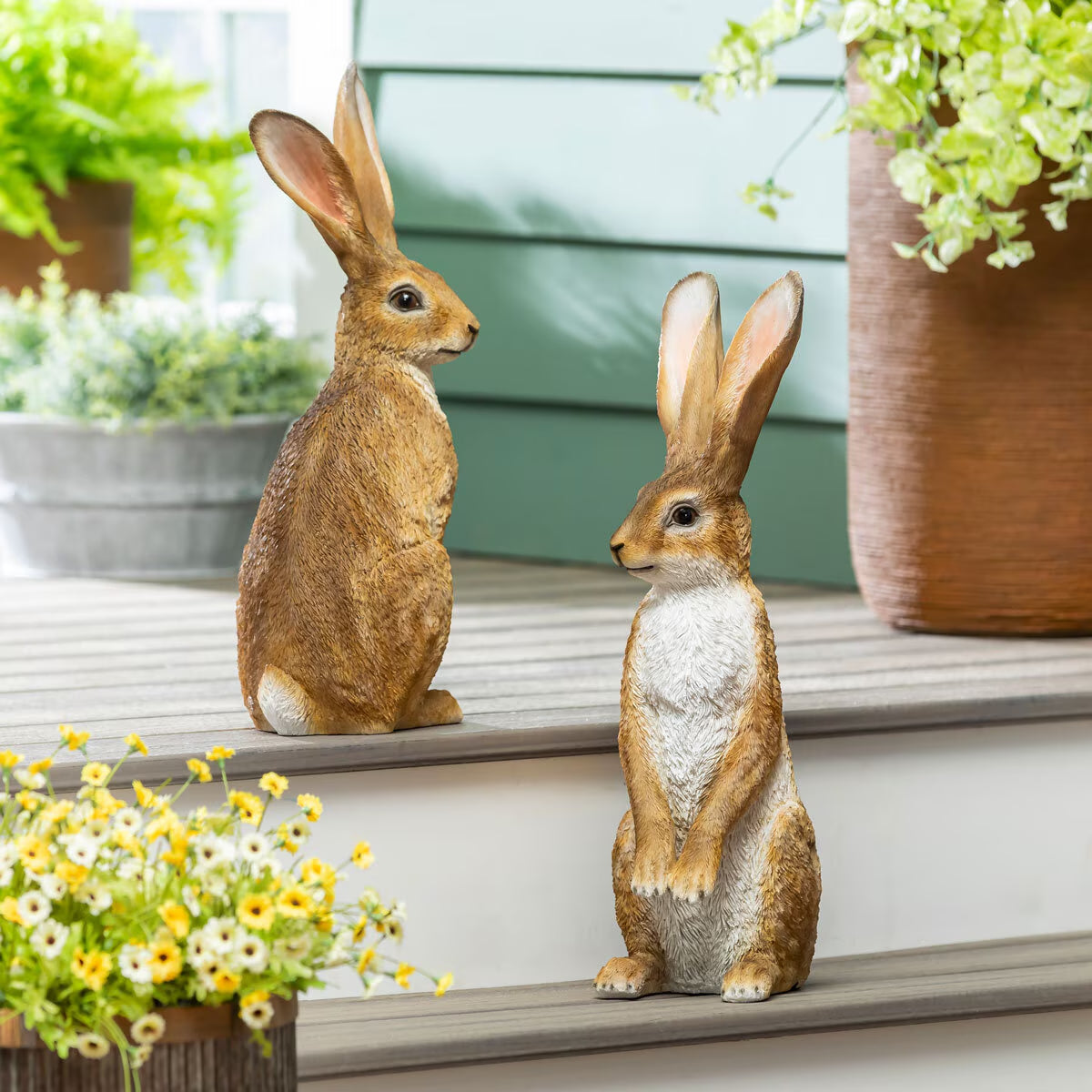 Ornamental Hare Statues, Set of 2
