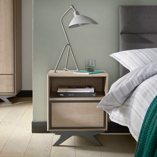 Brunel Scandi Oak & Dark Grey One Drawer Nightstand, 2 Pack