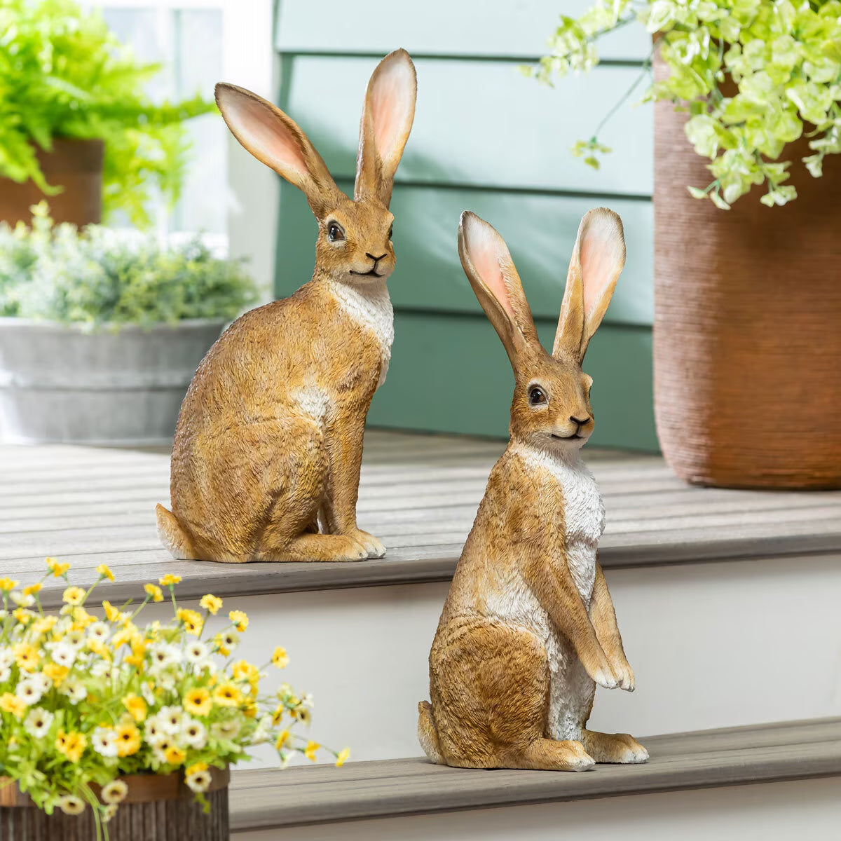 Ornamental Hare Statues, Set of 2