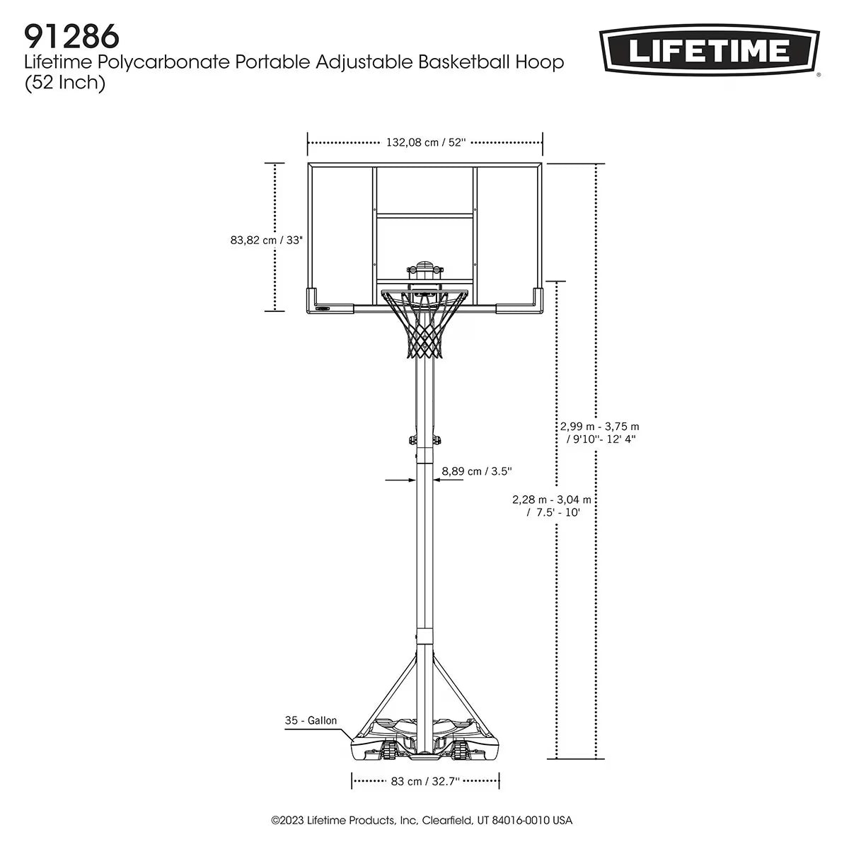 52 Inch (132Cm) Power Lift XI Portable Basketball Hoop System