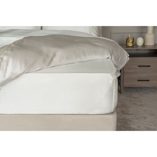 100% Mulberry Silk Ivory Fitted Sheet in Double