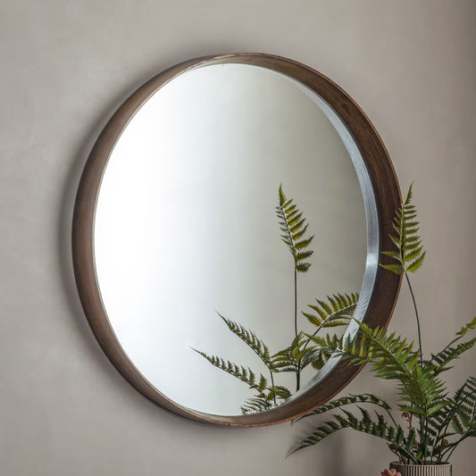 Keaton Walnut round Mirror, 100Cm