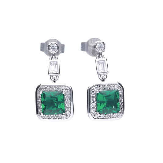Sterling Silver Green Cubic Zirconia Art Deco Style Drop Earrings