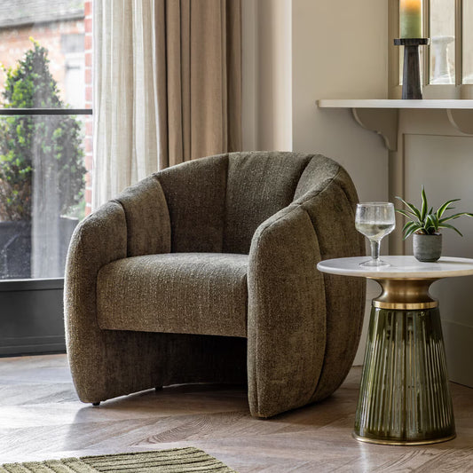 Atella Moss Green Bouclé Tub Chair