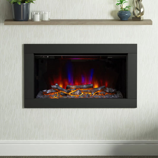 Avella Wall Mounted Inset Electric Fire in Black, 2Kw