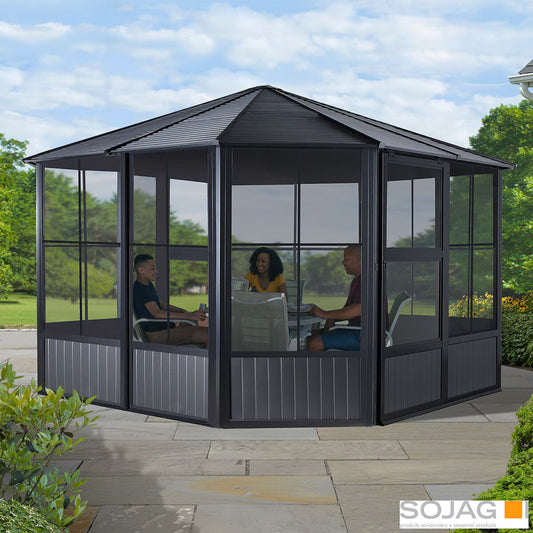 Charleston 12Ft X 12Ft (3.67 X 3.67M) Aluminium Frame Solarium with Galvanised Steel Roof + Two Sliding Doors with PVC Windows + Insect Netting