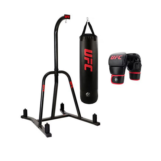 Single Station Bag Stand with MMA 25Kg Punch Bag and 8Oz Gloves in Large/Xl, in Black