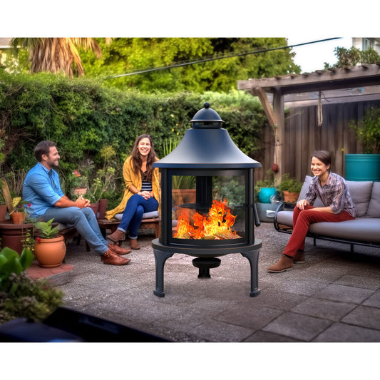 Elevated round Wood Burning Fire Pit with Swing Out Grill
