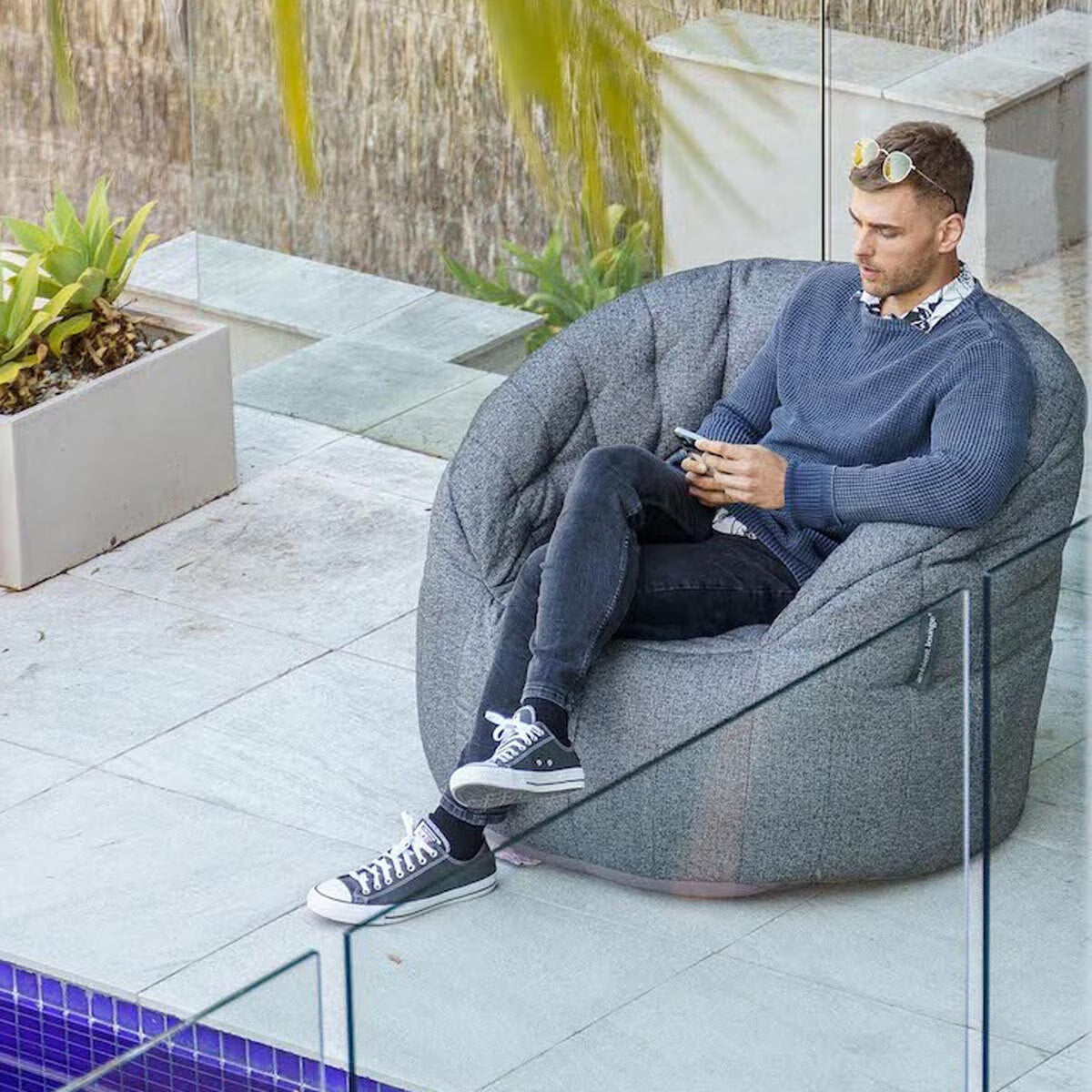 Butterfly Lounger Chair Outdoor Bean Bag in Dark Grey