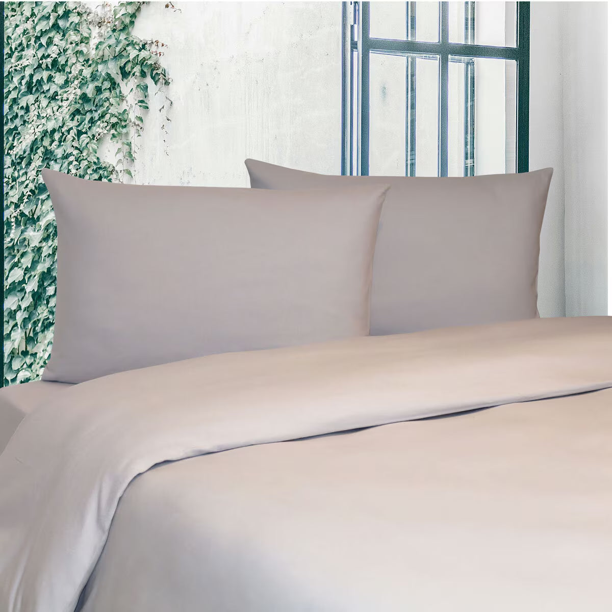 Portuguese Flannel Cotton 4 Piece Double Duvet Set, Grey Plaid
