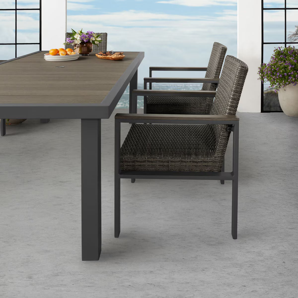 Maricopa 7 Piece Woven Dining Set with Padded Seats + Cover