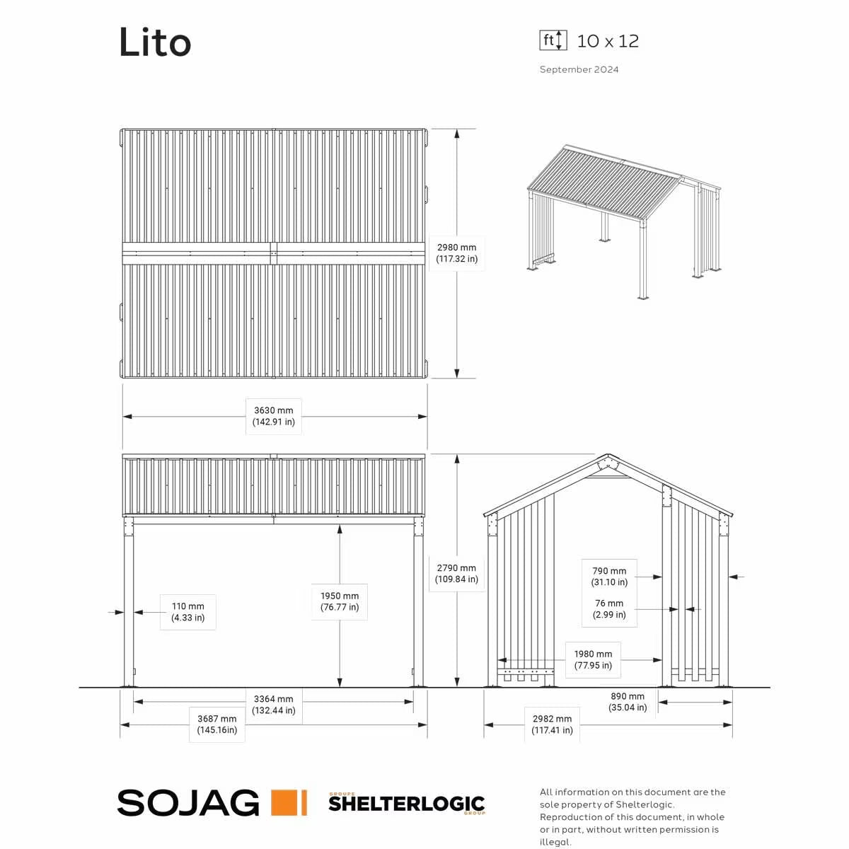 Lito 10Ft X 12Ft (3M X 3.6M) Aluminium Gazebo with Galvanised Steel Roof
